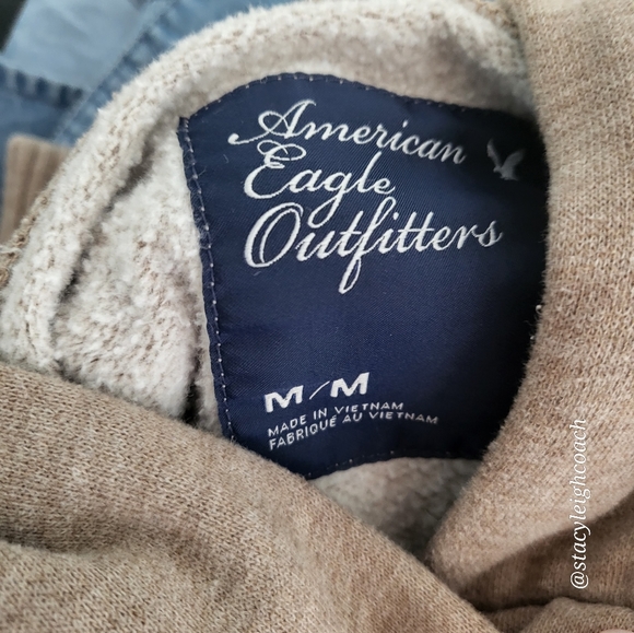 American Eagle Womens Sweatshirt Medium Light Brown Tan Hoodie - Picture 7 of 9